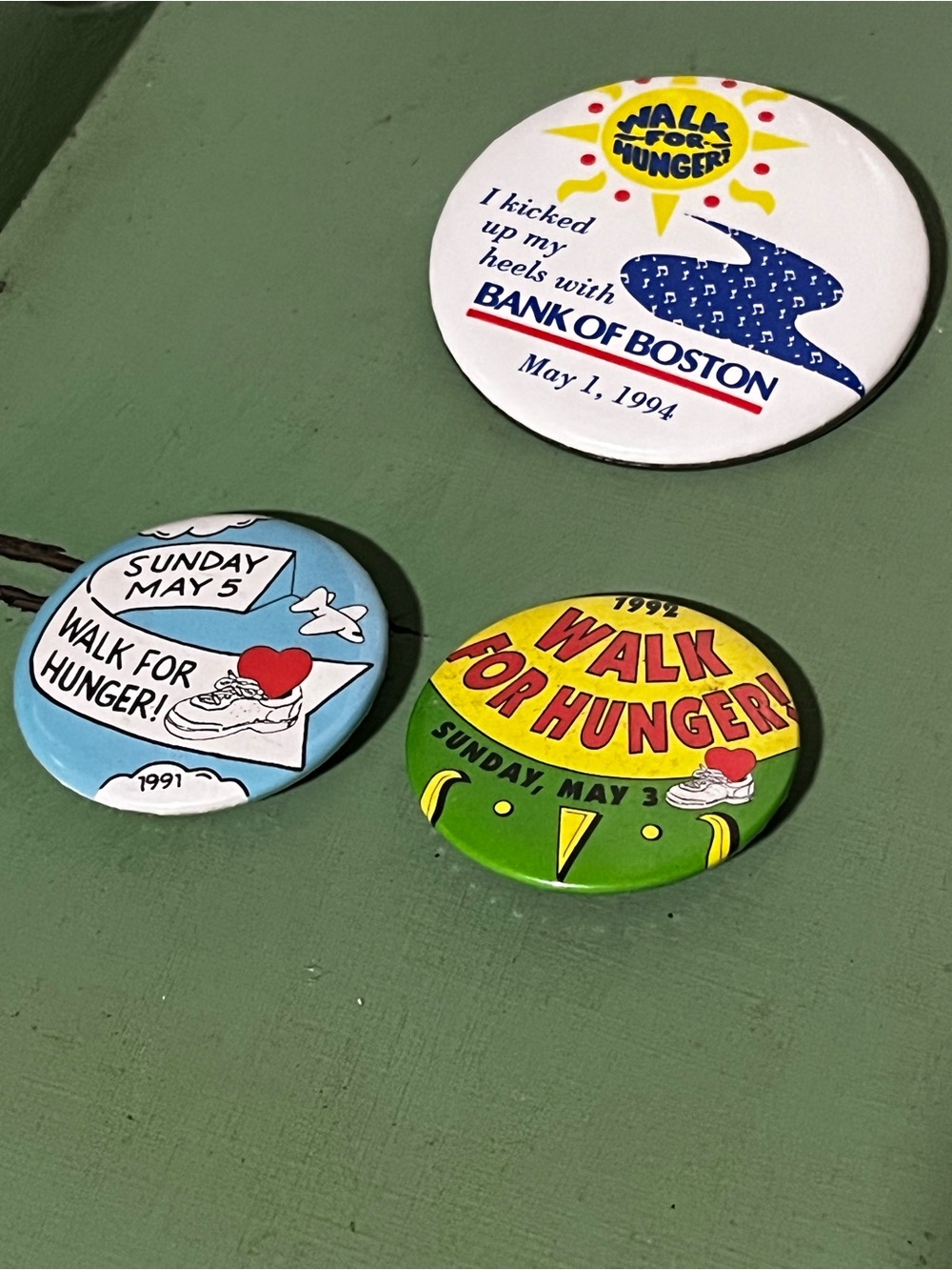 1990’s Walk For Hunger Pin back Buttons Boston Vintage